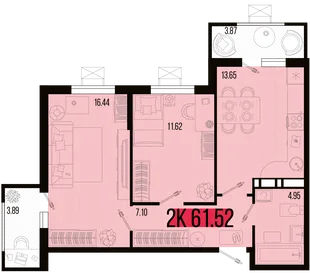 Планировка 2-комн. квартира, 57.64 м² ЖК «Цветной бульвар»