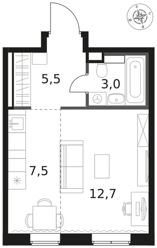 Квартира Студия, 28.7 м² ЖК «1-й Химкинский» Фото 1