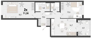 Планировка 2-комн. квартира, 71.3 м² ЖК «Барса»