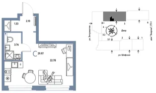 Планировка Студия, 29.97 м² ЖК «Страна.Энтузиастов»