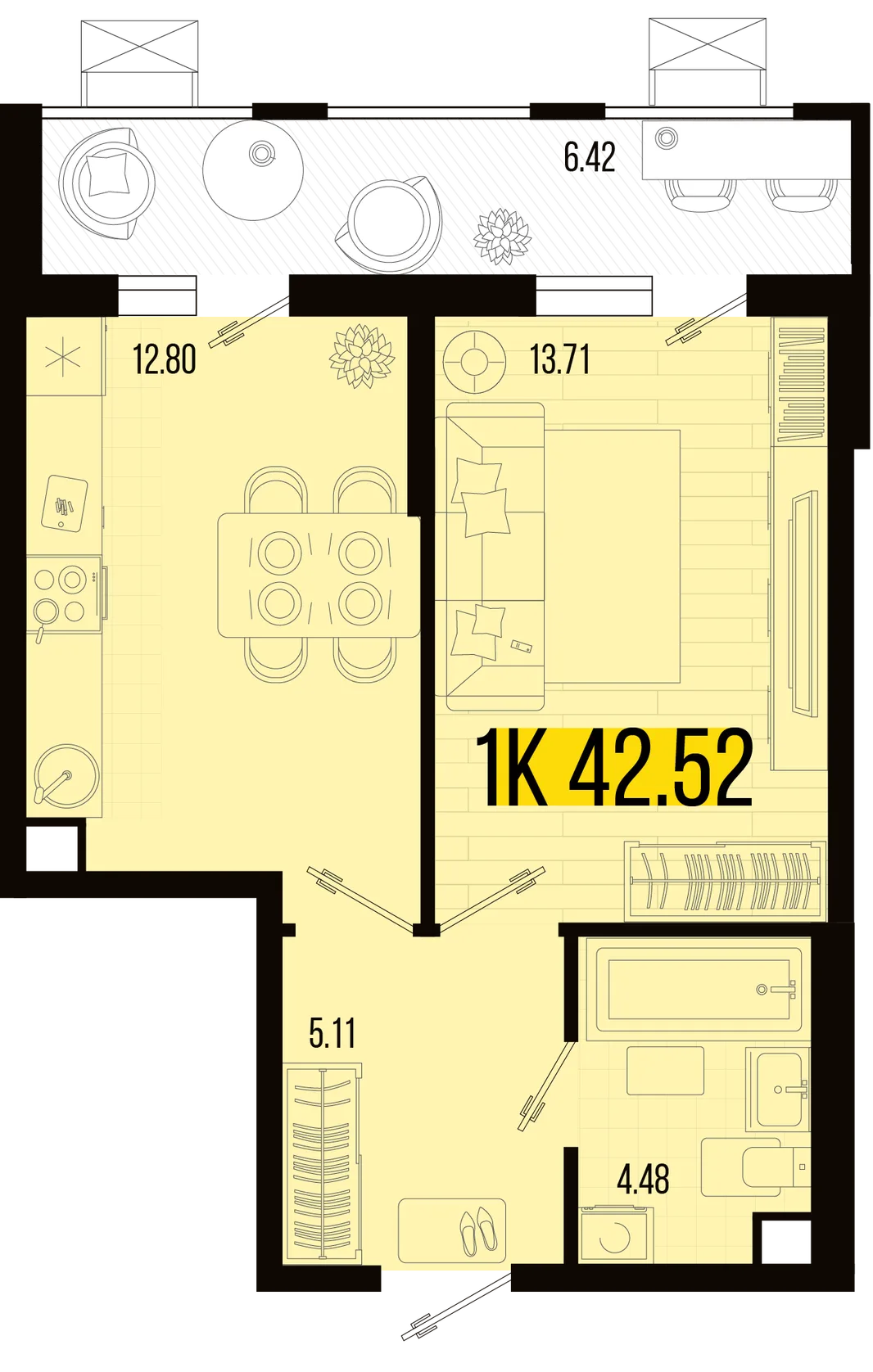 Планировка 1-комн. квартира, 39.31 м² ЖК «Цветной бульвар»