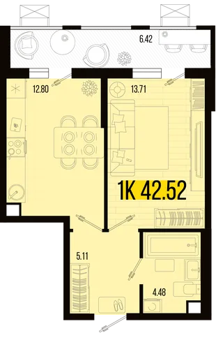 Планировка 1-комн. квартира, 39.31 м² ЖК «Цветной бульвар»