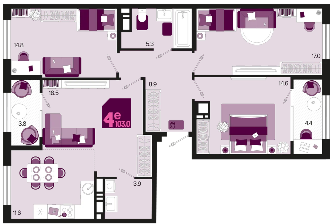Планировка 4-комн. квартира, 103 м² ЖК «Первое место»