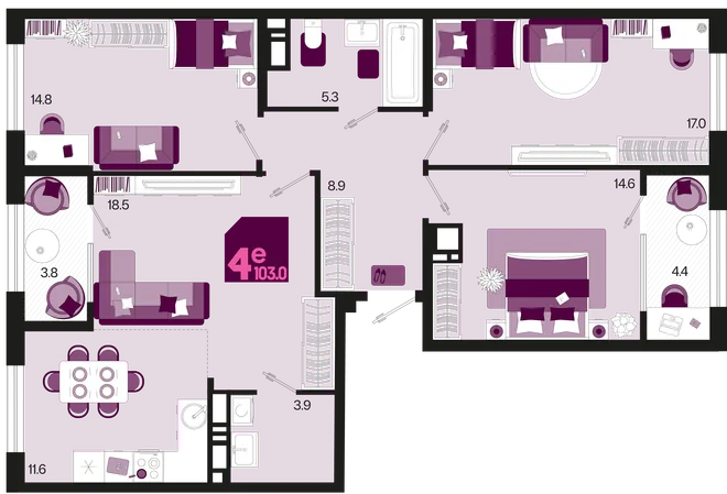 Планировка 4-комн. квартира, 103 м² ЖК «Первое место» Планировка 4-комн. квартира, 103 м² ЖК «Первое место»