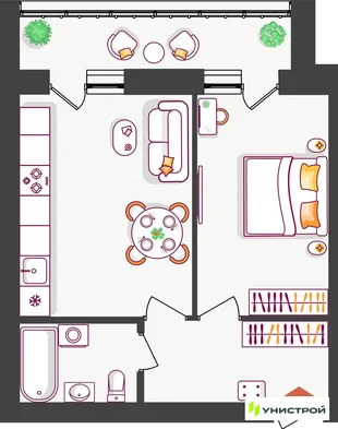 Планировка 1-комн. квартира, 39.98 м² ЖК «Южный бульвар 2»