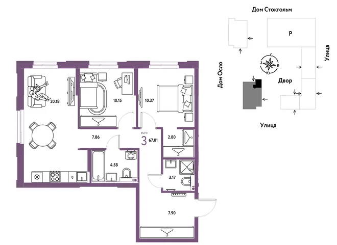 Планировка 3-комн. квартира, 67.01 м² ЖК «Европейский берег 2.0» Планировка 3-комн. квартира, 67.01 м² ЖК «Европейский берег 2.0»