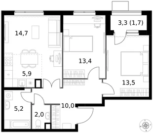 Квартира 3-комн. квартира, 66.4 м² ЖК «1-й Измайловский» Фото 1