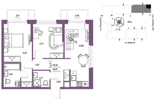 Планировка 3-комн. квартира, 63.31 м² ЖК «Страна.Энтузиастов»