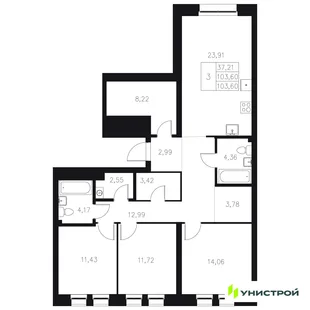 Планировка 3-комн. квартира, 103.6 м² ЖК «Statum»