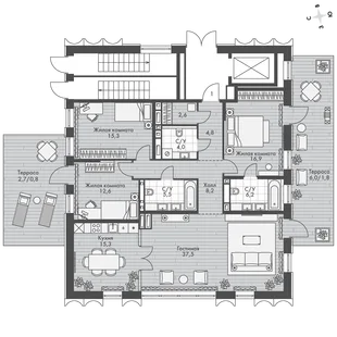 Квартира 4-комн. квартира, 144 м² ЖК «Фордевинд» Фото 1 Квартира 4-комн. квартира, 144 м² ЖК «Фордевинд» Фото 1