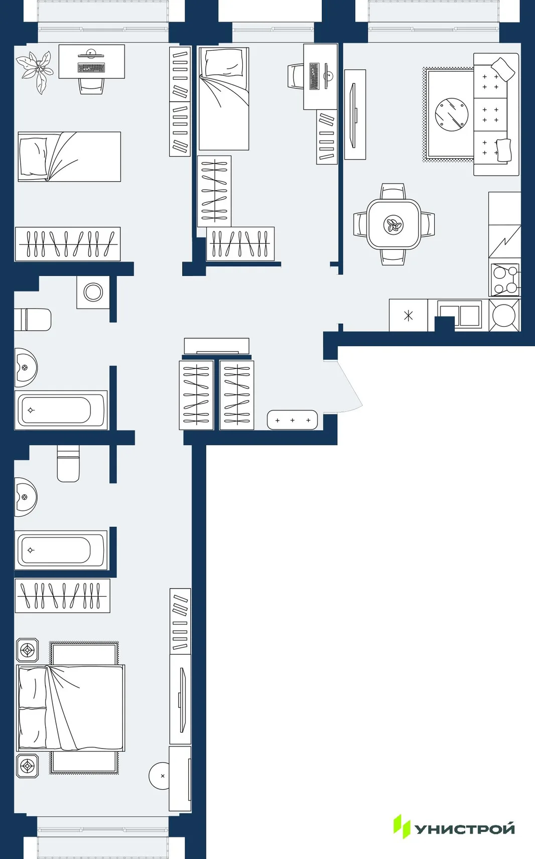 Планировка 3-комн. квартира, 77.93 м² ЖК «ГРАНД БЕРЕГ»