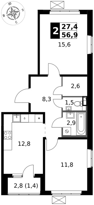 Квартира 2-комн. квартира, 56.9 м² ЖК «1-й Южный» Фото 1 Квартира 2-комн. квартира, 56.9 м² ЖК «1-й Южный» Фото 1