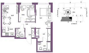 Планировка 3-комн. квартира, 62.48 м² ЖК «Страна.Энтузиастов»
