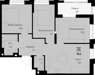 Планировка 3-комн. квартира, 75.4 м² ЖК «Васильевский остров»