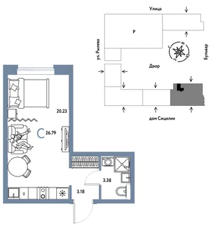 Планировка Студия, 26.79 м² ЖК «Остров-сад»