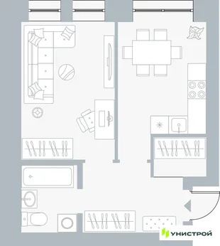 Планировка 1-комн. квартира, 38.34 м² ЖК «Причал»