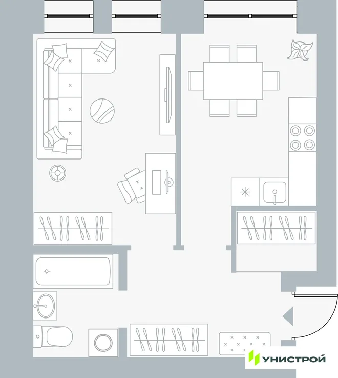 Планировка 1-комн. квартира, 38.34 м² ЖК «Причал»