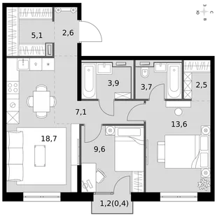Квартира 3-комн. квартира, 67.2 м² ЖК «Фриссон» Фото 1 Квартира 3-комн. квартира, 67.2 м² ЖК «Фриссон» Фото 1
