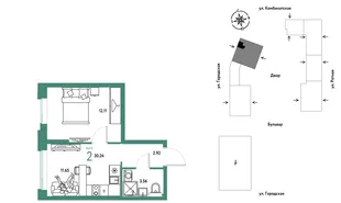 Планировка 2-комн. квартира, 30.24 м² ЖК «Уральский сад»