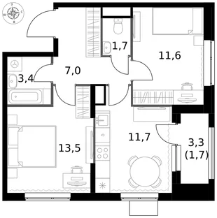 Квартира 2-комн. квартира, 50.6 м² ЖК «1-й Измайловский» Фото 1 Квартира 2-комн. квартира, 50.6 м² ЖК «1-й Измайловский» Фото 1