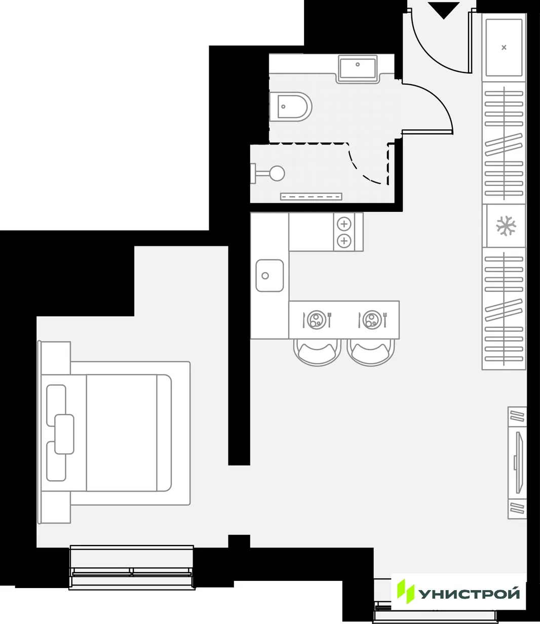 Планировка 1-комн. квартира, 35.35 м² ЖК «YES Горки»