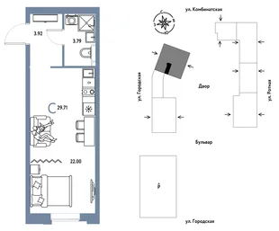 Планировка Студия, 29.71 м² ЖК «Уральский сад»