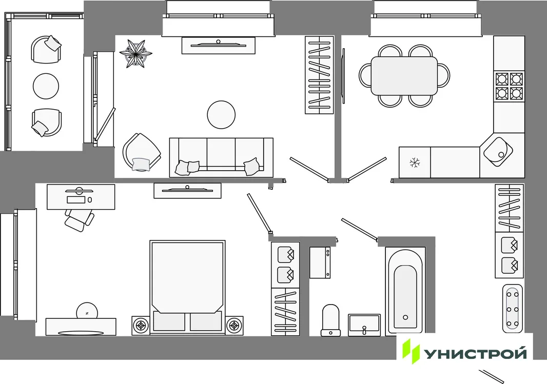 Планировка 2-комн. квартира, 48.29 м² ЖК «Лето»
