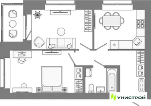 Планировка 2-комн. квартира, 48.29 м² ЖК «Лето»