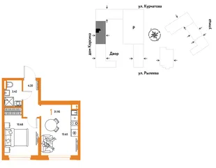 Планировка 1-комн. квартира, 31.66 м² ЖК «Остров-сад»