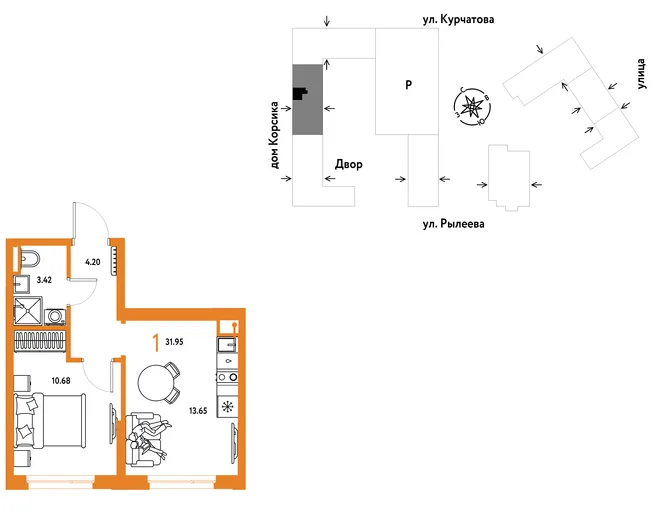 Планировка 1-комн. квартира, 31.66 м² ЖК «Остров-сад» Планировка 1-комн. квартира, 31.66 м² ЖК «Остров-сад»
