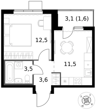 Квартира 1-комн. квартира, 32.7 м² ЖК «1-й Южный» Фото 1 Квартира 1-комн. квартира, 32.7 м² ЖК «1-й Южный» Фото 1