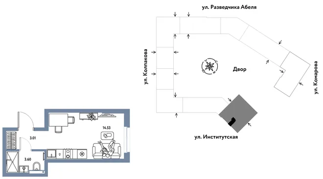 Планировка Студия, 21.14 м² ЖК «Страна.Парковая»