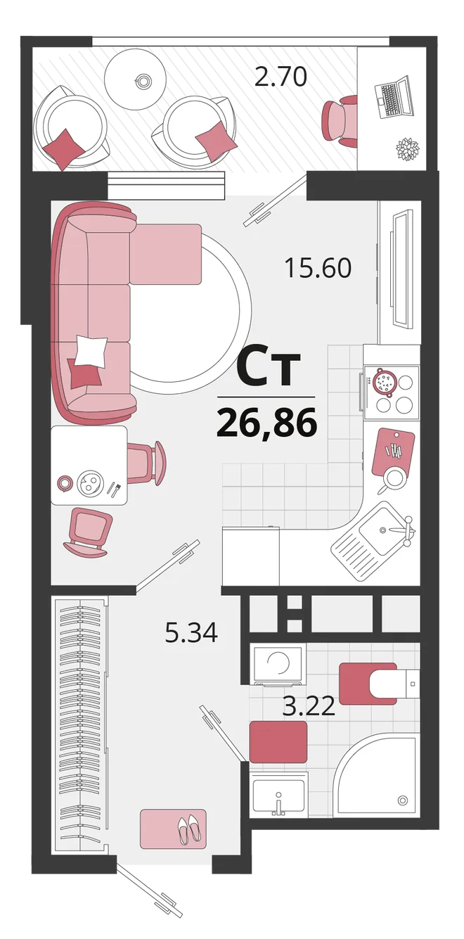 Планировка Студия, 27.3 м² ЖК «Родные просторы» Планировка Студия, 27.3 м² ЖК «Родные просторы»