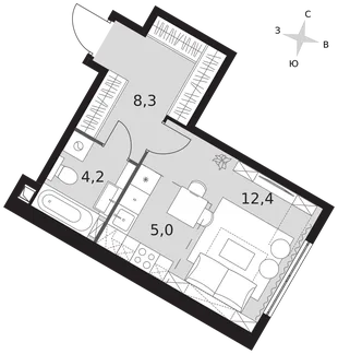 Квартира Студия, 29.9 м² ЖК «Архитектор» Фото 1 Квартира Студия, 29.9 м² ЖК «Архитектор» Фото 1