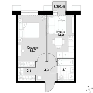 Квартира 1-комн. квартира, 40.1 м² ЖК «Флагман» Фото 1 Квартира 1-комн. квартира, 40.1 м² ЖК «Флагман» Фото 1