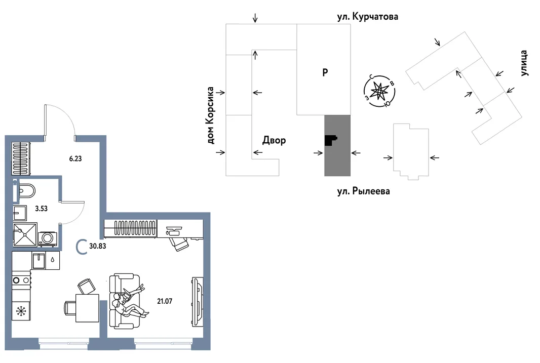 Планировка Студия, 30.81 м² ЖК «Остров-сад»