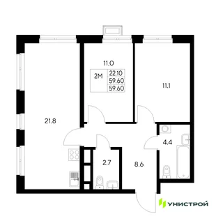 Планировка 2-комн. квартира, 59.6 м² ЖК «Стадиум»