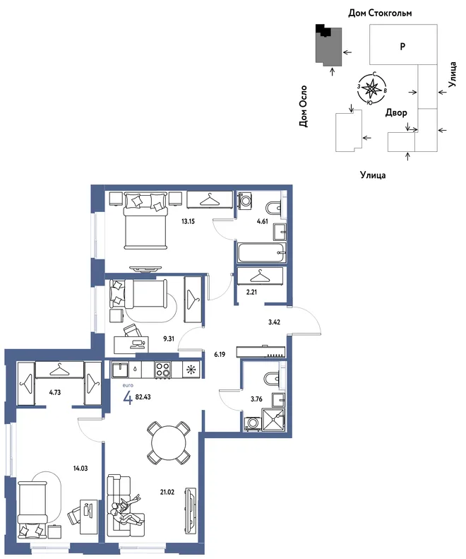 Планировка 4-комн. квартира, 82.43 м² ЖК «Европейский берег 2.0» Планировка 4-комн. квартира, 82.43 м² ЖК «Европейский берег 2.0»