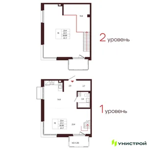 Планировка 1-комн. квартира, 58.9 м² ЖК «Лисино»