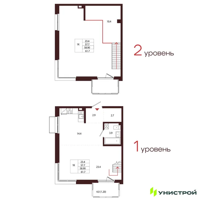Планировка 1-комн. квартира, 58.9 м² ЖК «Лисино» Планировка 1-комн. квартира, 58.9 м² ЖК «Лисино»