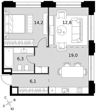 Квартира 2-комн. квартира, 58.4 м² ЖК «Sydney Prime» Фото 1 Квартира 2-комн. квартира, 58.4 м² ЖК «Sydney Prime» Фото 1