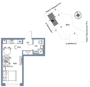 Планировка Студия, 25.14 м² ЖК «Страна Прибрежная»