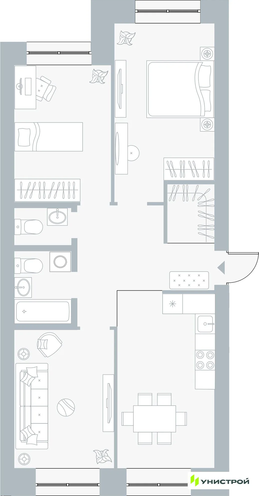 Планировка 3-комн. квартира, 73.75 м² ЖК «Причал»