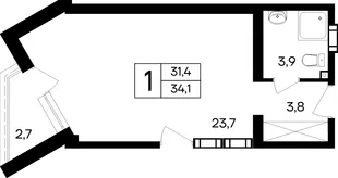 Планировка 1-комн. квартира, 34.1 м² Апарт-отель «Cosmos Smart Евпатория»