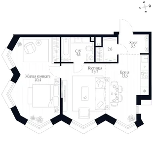 Квартира 2-комн. квартира, 57.7 м² ЖК «Фордевинд» Фото 1 Квартира 2-комн. квартира, 57.7 м² ЖК «Фордевинд» Фото 1