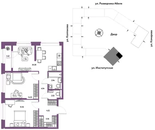 Планировка 3-комн. квартира, 70.52 м² ЖК «Страна.Парковая»