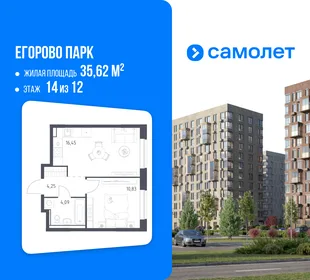 Планировка 1-комн. квартира, 35.62 м² ЖК «Егорово Парк»