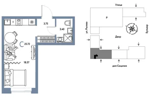 Планировка Студия, 25.72 м² ЖК «Остров-сад»