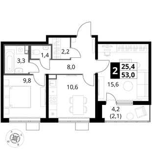 Квартира 2-комн. квартира, 52.8 м² ЖК «1-й Южный» Фото 1 Квартира 2-комн. квартира, 52.8 м² ЖК «1-й Южный» Фото 1