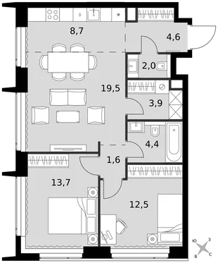 Квартира 3-комн. квартира, 70.9 м² ЖК «Amber Сity» Фото 1